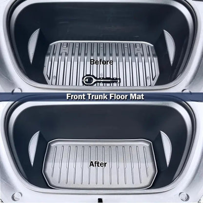 Tesla for Model Y Juniper 2025+ Front Rear Trunk Mats, Upgrade TPE Lower Storage Protection, All Weather Tray Floor Mat, Trunk Cargo Liner Protective Cover - TESLARY Tesla Shop Accessories Europe Nederlands Dublin Cork Ireland Deutschland Espana Alicante France Italia