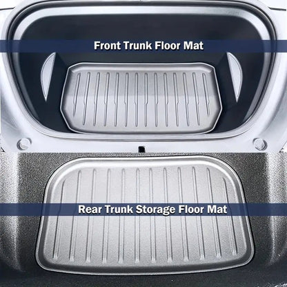 Tesla for Model Y Juniper 2025+ Front Rear Trunk Mats, Upgrade TPE Lower Storage Protection, All Weather Tray Floor Mat, Trunk Cargo Liner Protective Cover - TESLARY Tesla Shop Accessories Europe Nederlands Dublin Cork Ireland Deutschland Espana Alicante France Italia