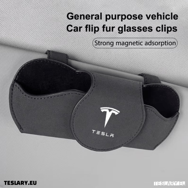 Tesla Glasses Case Sun Visor Glasses Holder With Tesla Logo Colour Black - TESLARY Tesla Shop Accessories Europe Nederlands Dublin Cork Ireland Deutschland Espana Alicante France Italia
