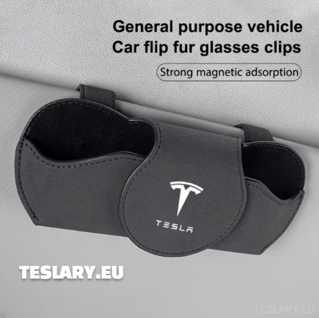 Tesla Glasses Case Sun Visor Glasses Holder With Tesla Logo Colour Black - TESLARY Tesla Shop Accessories Europe Nederlands Ireland Deutschland Espana Alicante France Italia