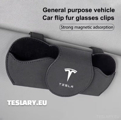 Tesla Glasses Case Sun Visor Glasses Holder With Tesla Logo Colour Black - TESLARY Tesla Shop Accessories Europe Nederlands Ireland Deutschland Espana Alicante France Italia