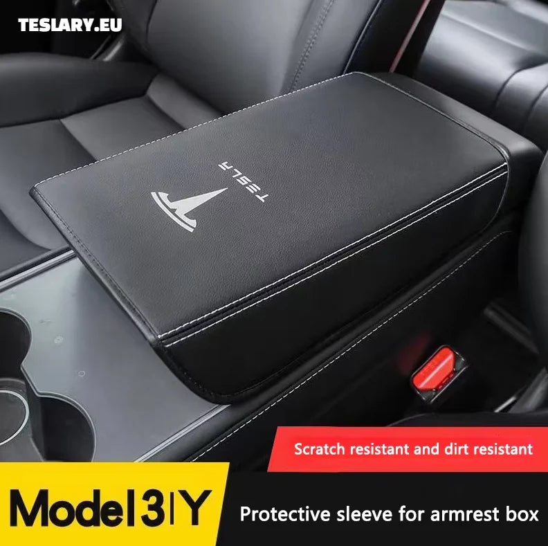 Tesla Model 3 / Y Centre Console PU Leather Armrest Cover with Logo