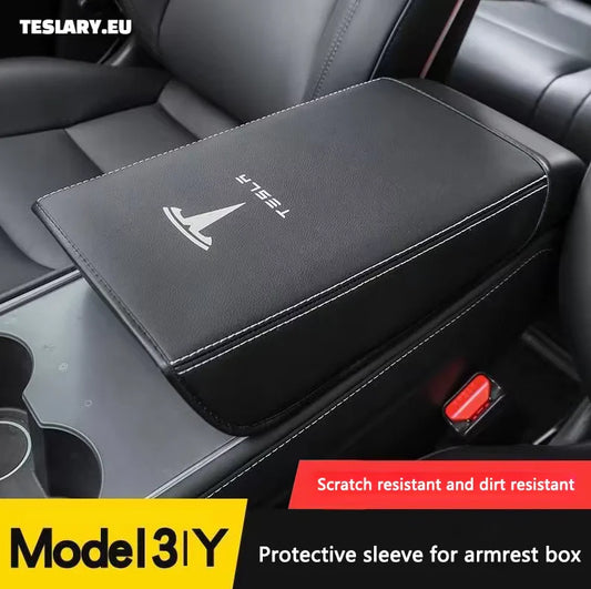 Tesla Model 3 / Y Centre Console PU Leather Armrest Cover with Logo