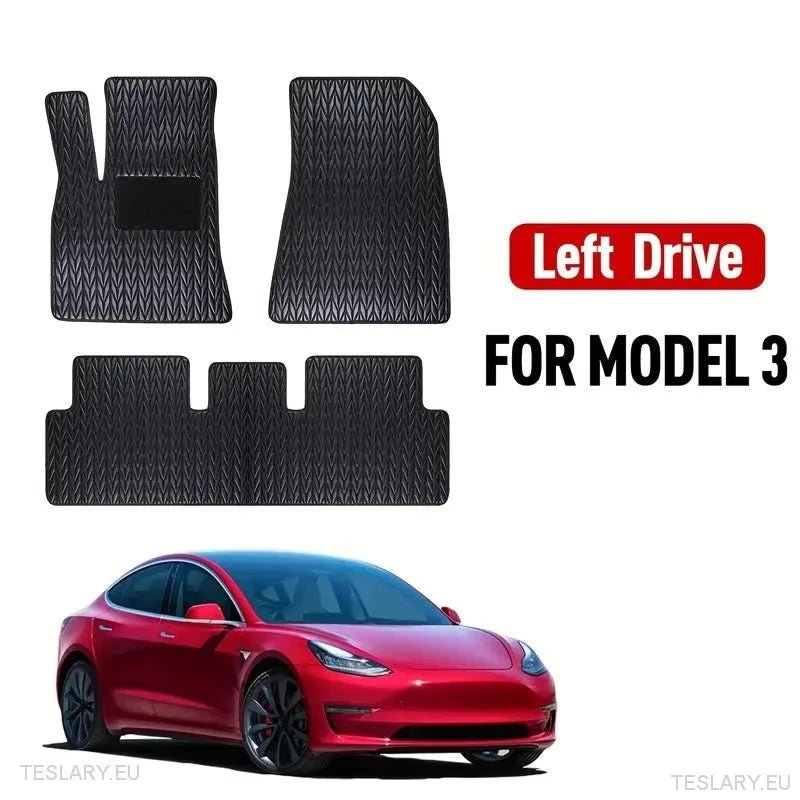 Tesla Model 3 Custom PU Leather Floor Mats ( LEFT HAND DRIVE ) - TESLARY Tesla Shop Accessories Europe Nederlands Ireland Deutschland Espana Alicante France Italia