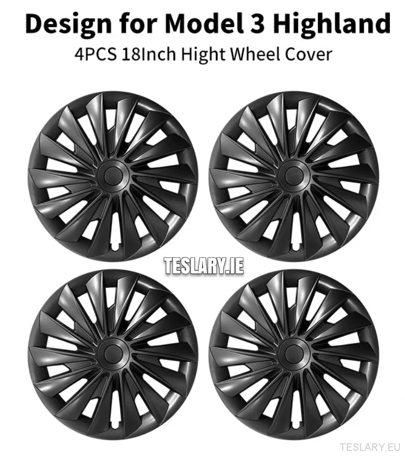 Tesla Model 3+ Highland 18" Blade Style Wheel Covers - Matte Black - TESLARY Tesla Shop Accessories Europe Nederlands Dublin Cork Ireland Deutschland Espana Alicante France Italia