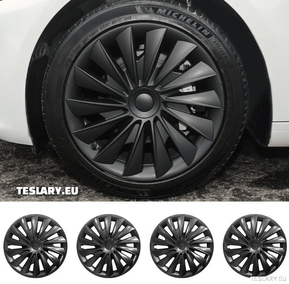 Tesla Model 3+ Highland 18" Blade Style Wheel Covers - Matte Black - TESLARY Tesla Shop Accessories Europe Nederlands Dublin Cork Ireland Deutschland Espana Alicante France Italia