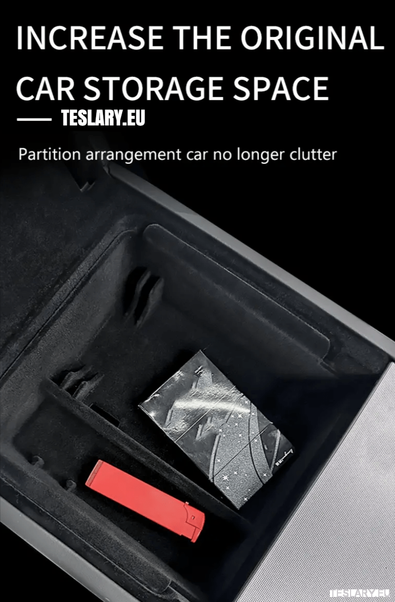 Tesla Model 3+ Highland Centre Console Rear Organiser Trays Front & Rear Flocking - TESLARY Tesla Shop Accessories Europe Nederlands Dublin Cork Ireland Deutschland Espana Alicante France Italia