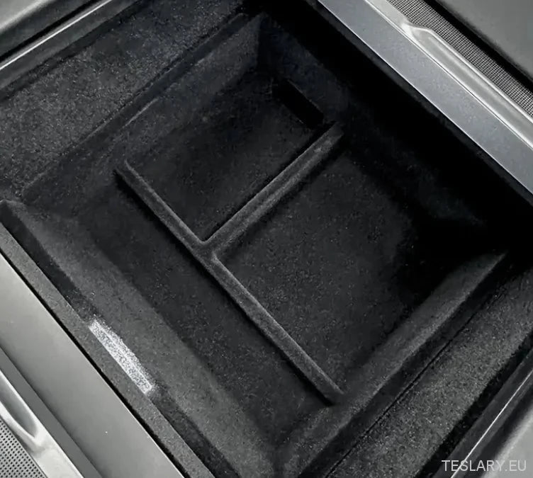 Tesla Model 3+ Highland Centre Console Rear Organiser Trays Front & Rear Flocking - TESLARY Tesla Shop Accessories Europe Nederlands Ireland Deutschland Espana Alicante France Italia