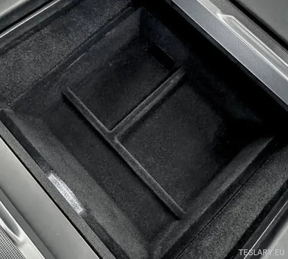 Tesla Model 3+ Highland Centre Console Rear Organiser Trays Front & Rear Flocking - TESLARY Tesla Shop Accessories Europe Nederlands Ireland Deutschland Espana Alicante France Italia