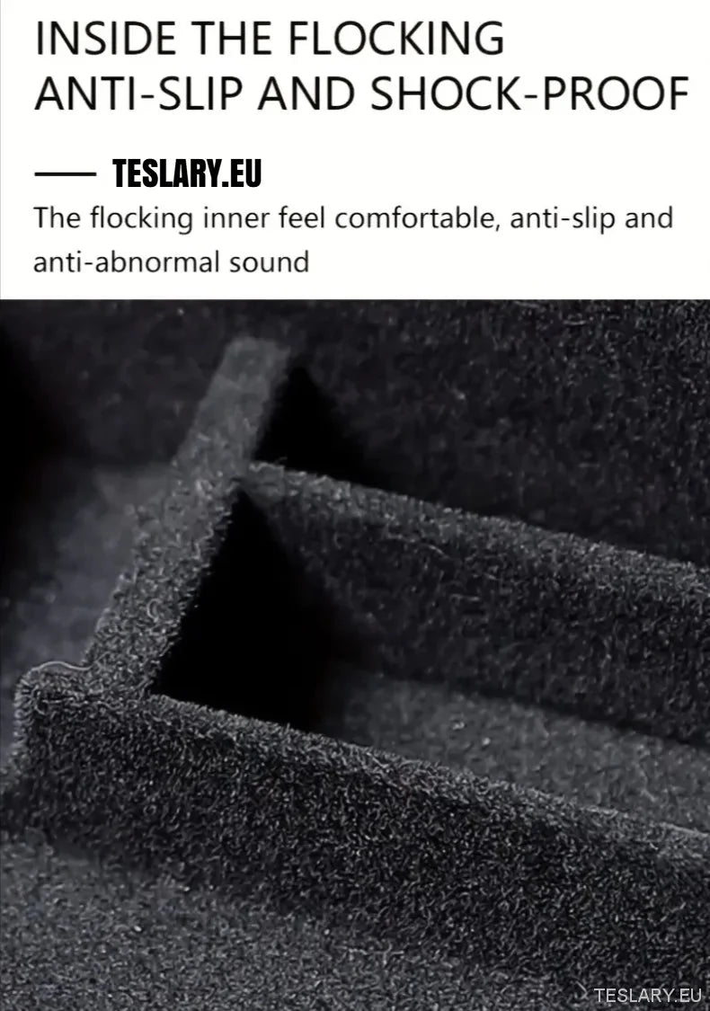 Tesla Model 3+ Highland Centre Console Rear Organiser Trays Front & Rear Flocking - TESLARY Tesla Shop Accessories Europe Nederlands Ireland Deutschland Espana Alicante France Italia