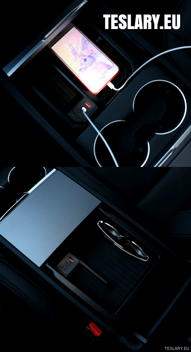 Tesla Model 3+ Highland Centre Storage Trays with USB Ports - TESLARY Tesla Shop Accessories Europe Nederlands Dublin Cork Ireland Deutschland Espana Alicante France Italia