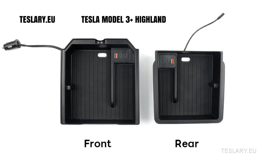 Tesla Model 3+ Highland Centre Storage Trays with USB Ports - TESLARY Tesla Shop Accessories Europe Nederlands Dublin Cork Ireland Deutschland Espana Alicante France Italia