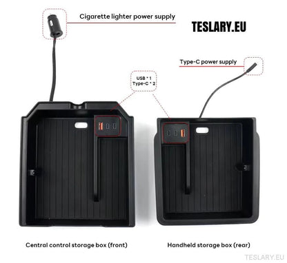 Tesla Model 3+ Highland Centre Storage Trays with USB Ports - TESLARY Tesla Shop Accessories Europe Nederlands Ireland Deutschland Espana Alicante France Italia