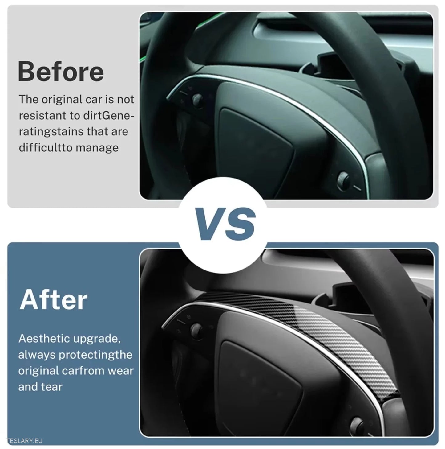 Tesla Model 3 Highland / Model Y Juniper Steering Wheel Carbon Fiber Black Style Kit