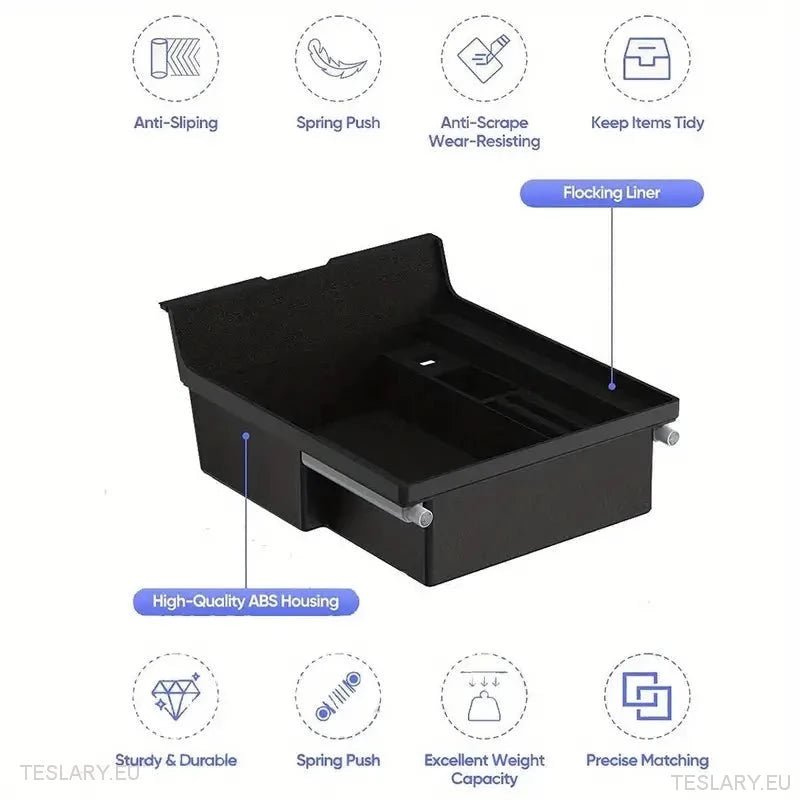 Tesla Model 3 / Y Centre Console Front Organiser Including USB with Spring Return - TESLARY Tesla Shop Accessories Europe Nederlands Ireland Deutschland Espana Alicante France Italia