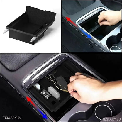 Tesla Model 3 / Y Centre Console Front Organiser Including USB with Spring Return - TESLARY Tesla Shop Accessories Europe Nederlands Ireland Deutschland Espana Alicante France Italia