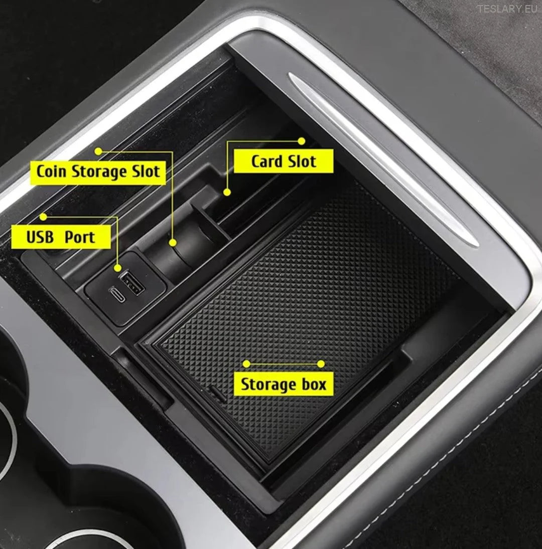 Tesla Model 3 / Y Centre Console Front Organiser Including USB with Spring Return