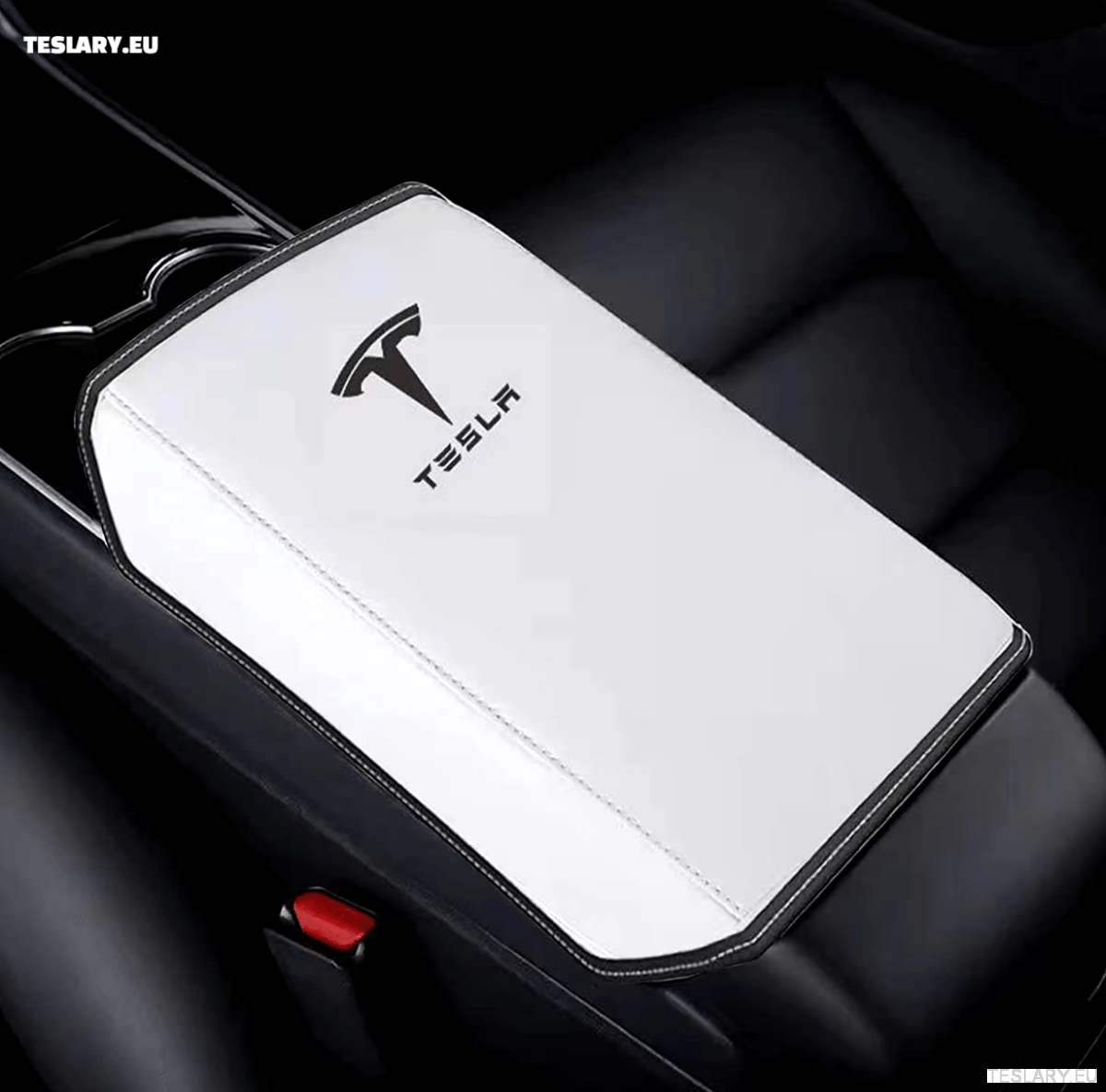 Tesla Model 3 / Y Centre Console PU Leather Armrest Cover with Logo - TESLARY Tesla Shop Accessories Europe Nederlands Dublin Cork Ireland Deutschland Espana Alicante France Italia