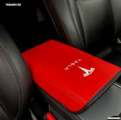 Tesla Model 3 / Y Centre Console PU Leather Armrest Cover with Logo - TESLARY Tesla Shop Accessories Europe Nederlands Dublin Cork Ireland Deutschland Espana Alicante France Italia