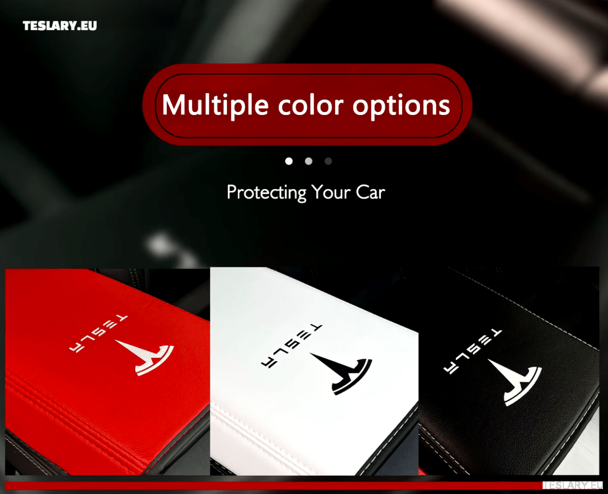 Tesla Model 3 / Y Centre Console PU Leather Armrest Cover with Logo - TESLARY Tesla Shop Accessories Europe Nederlands Dublin Cork Ireland Deutschland Espana Alicante France Italia