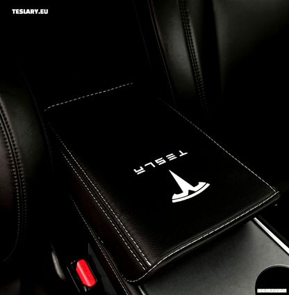 Tesla Model 3 / Y Centre Console PU Leather Armrest Cover with Logo - TESLARY Tesla Shop Accessories Europe Nederlands Dublin Cork Ireland Deutschland Espana Alicante France Italia