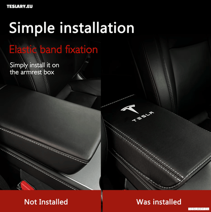 Tesla Model 3 / Y Centre Console PU Leather Armrest Cover with Logo - TESLARY Tesla Shop Accessories Europe Nederlands Dublin Cork Ireland Deutschland Espana Alicante France Italia