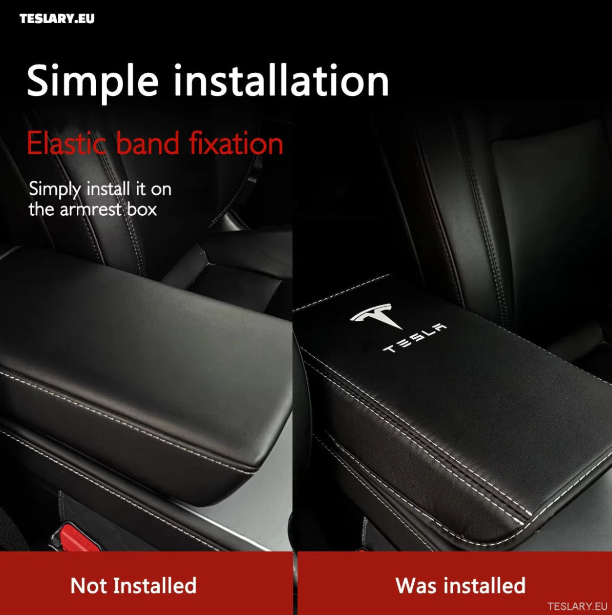 Tesla Model 3 / Y Centre Console PU Leather Armrest Cover with Logo - TESLARY Tesla Shop Accessories Europe Nederlands Ireland Deutschland Espana Alicante France Italia