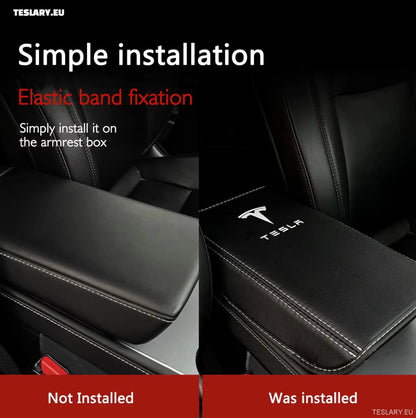 Tesla Model 3 / Y Centre Console PU Leather Armrest Cover with Logo - TESLARY Tesla Shop Accessories Europe Nederlands Ireland Deutschland Espana Alicante France Italia