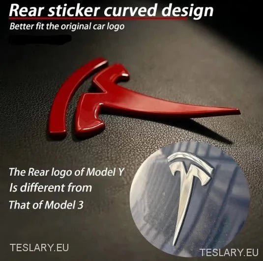 Tesla Model 3 / Y Rear Tail Logo Black , Carbon , Chrome , Red - TESLARY Tesla Shop Accessories Europe Nederlands Ireland Deutschland Espana Alicante France Italia