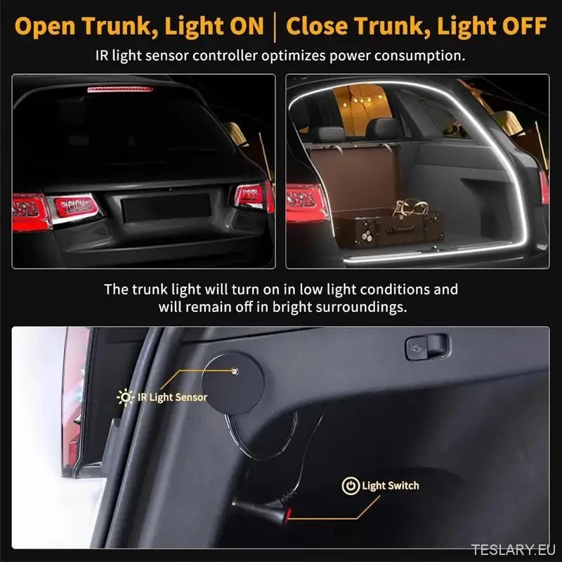 TESLA MODEL 3 Y JUNIPER HIGHLAND TRUNK LED LIGHT AUTO SENSING TESLARY.EU EUROPE IRELAND FAST DELIVERY IRELAND NEDERLANDS DEUTSCHLAND ESPANA ALICANTE MADRID BARCELONA PARIS AMSTERDAM ROTHERDAM UTRECHT ACCESSORIES DHL QUICK SHOP UNITED KINGDOM TESLARY.IE TE