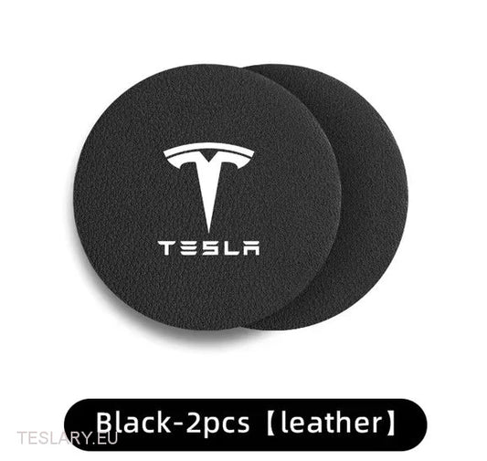 Tesla Model 3 Y S X Black Leather Centre Console Cup Inserts with Logo