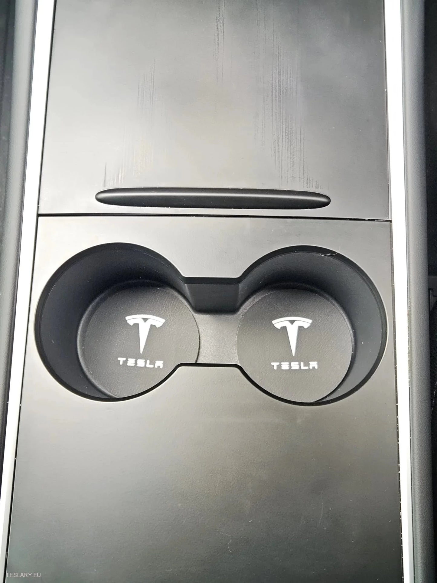 Tesla Model 3 Y S X Black Leather Centre Console Cup Inserts with Logo