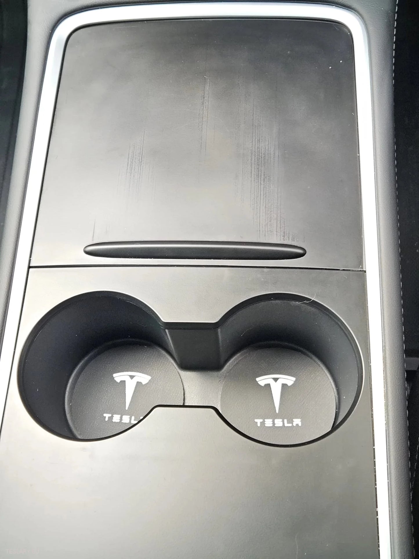 Tesla Model 3 Y S X Black Leather Centre Console Cup Inserts with Logo