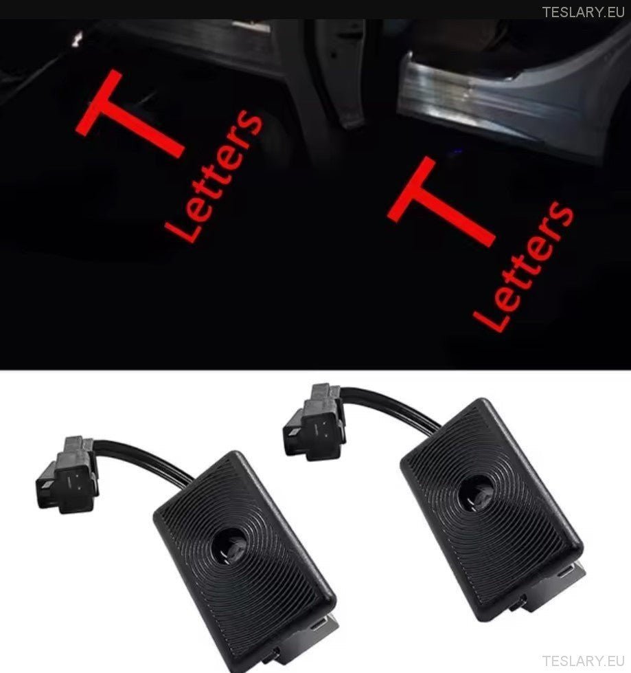 Tesla Model 3 / Y / S / X Door Projector Lights Plaid & Logo Style - TESLARY Tesla Shop Accessories Europe Nederlands Dublin Cork Ireland Deutschland Espana Alicante France Italia
