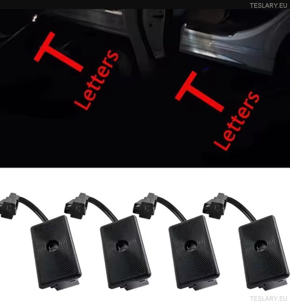 Tesla Model 3 / Y / S / X Door Projector Lights Plaid & Logo Style - TESLARY Tesla Shop Accessories Europe Nederlands Ireland Deutschland Espana Alicante France Italia