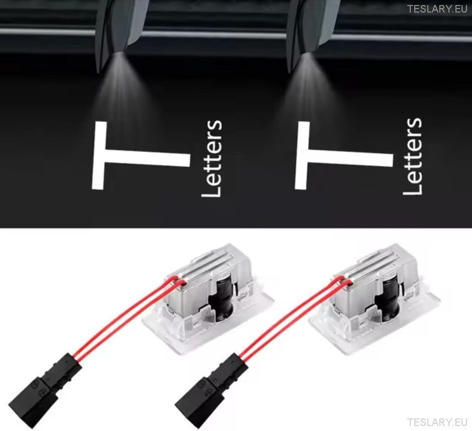 Tesla Model 3 / Y / S / X Door Projector Lights Plaid & Logo Style - TESLARY Tesla Shop Accessories Europe Nederlands Ireland Deutschland Espana Alicante France Italia