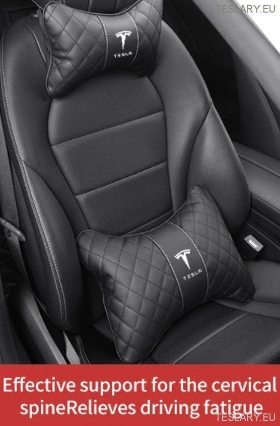 Tesla Model 3 Y S X Neck Pillow & Back Support Cushion with Logo ( BLACK ) - TESLARY Tesla Shop Accessories Europe Nederlands Ireland Deutschland Espana Alicante France Italia