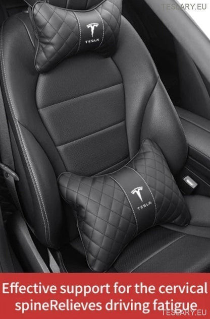 Tesla Model 3 Y S X Neck Pillow & Back Support Cushion with Logo ( BLACK ) - TESLARY Tesla Shop Accessories Europe Nederlands Ireland Deutschland Espana Alicante France Italia