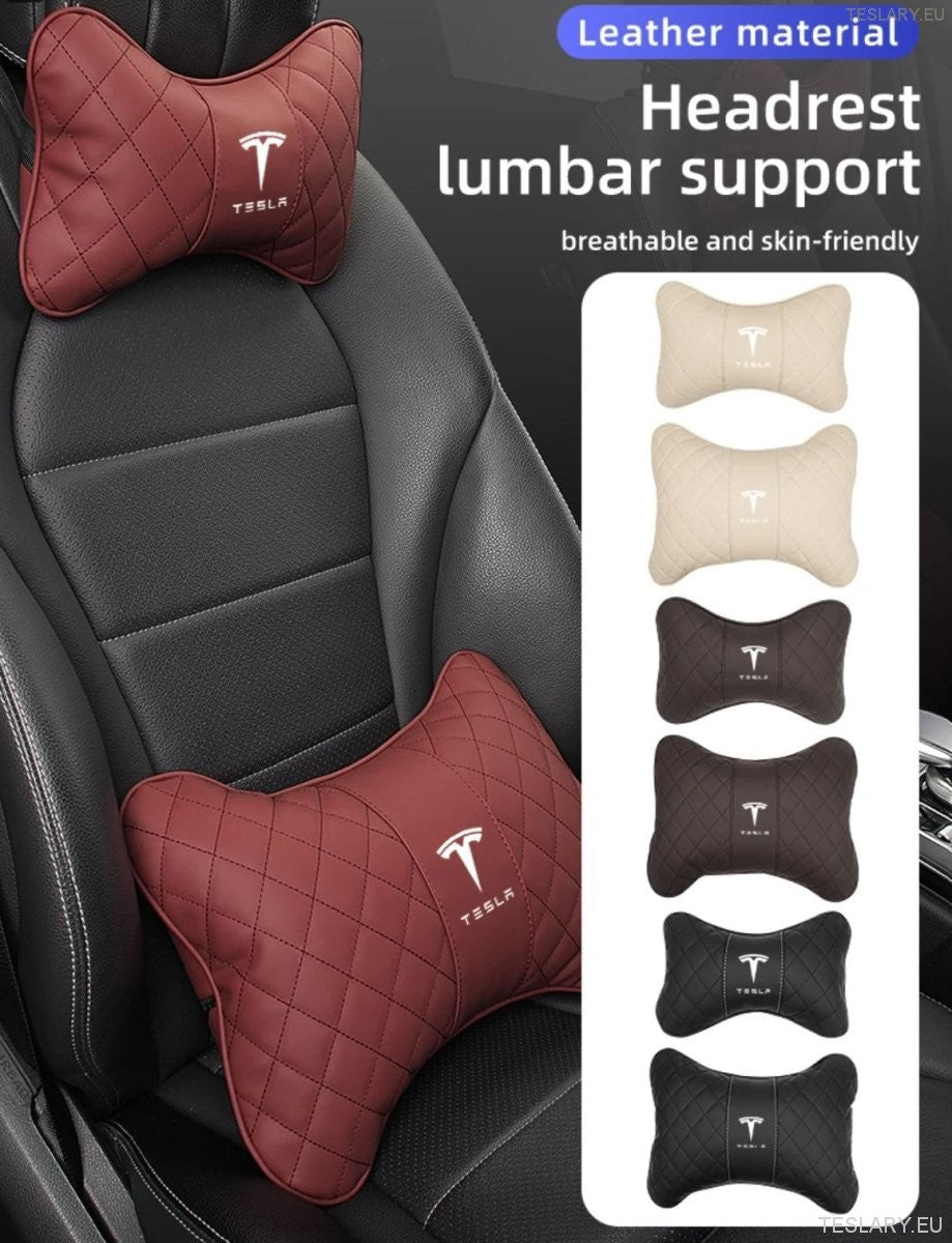 Tesla Model 3 Y S X Neck Pillow & Back Support Cushion with Logo ( BLACK ) - TESLARY Tesla Shop Accessories Europe Nederlands Ireland Deutschland Espana Alicante France Italia