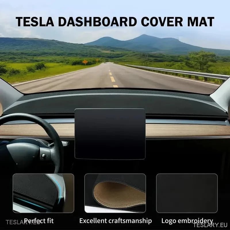 Tesla Model 3 / Y Suede Dashboard Cover with Logo -TESLARY.IE Tesla Shop Europe