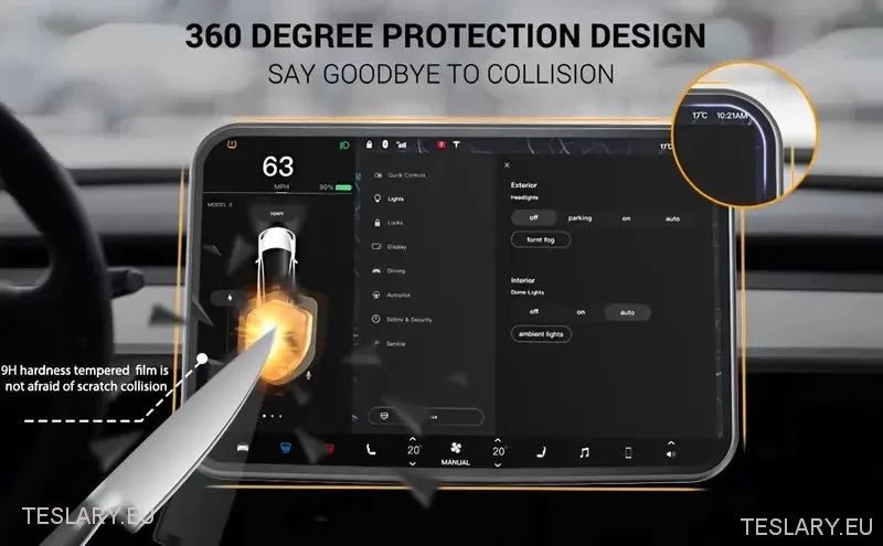 Tesla Model 3 / Y Tempered Glass Screen Protector with Carbon Fibre Edge - TESLARY Tesla Shop Accessories Europe Nederlands Ireland Deutschland Espana Alicante France Italia