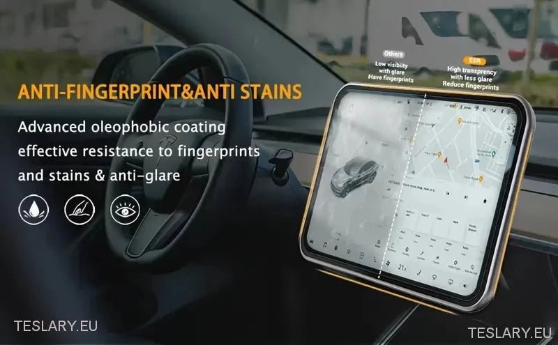 Tesla Model 3 / Y Tempered Glass Screen Protector with Carbon Fibre Edge - TESLARY Tesla Shop Accessories Europe Nederlands Ireland Deutschland Espana Alicante France Italia