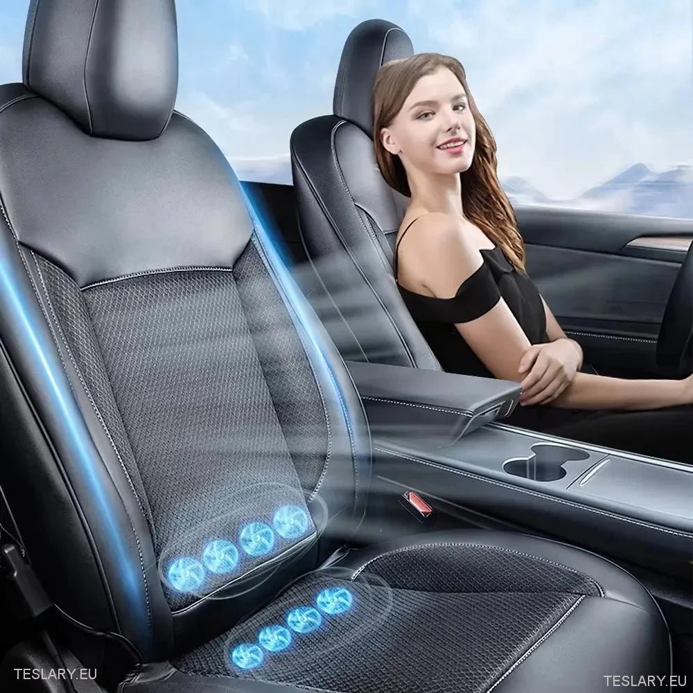 Tesla Model 3 / Y Ventilated Seat Covers in Black or White Pu Leather - TESLARY Tesla Shop Accessories Europe Nederlands Ireland Deutschland Espana Alicante France Italia