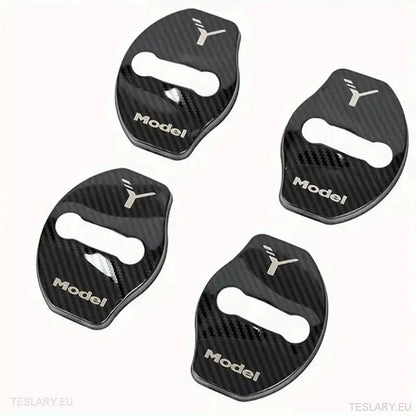 Tesla Model 3 / Y / X Stainless Steel Door Lock Protective Cover with Logo ( 4 PACK ) -TESLARY.IE Tesla Shop Europe