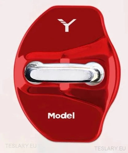 Tesla Model 3 / Y / X Stainless Steel Door Lock Protective Cover with Logo ( 4 PACK ) -TESLARY.IE Tesla Shop Europe