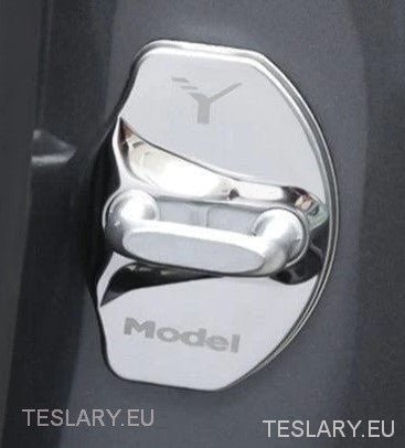 Tesla Model 3 / Y / X Stainless Steel Door Lock Protective Cover with Logo ( 4 PACK ) -TESLARY.IE Tesla Shop Europe