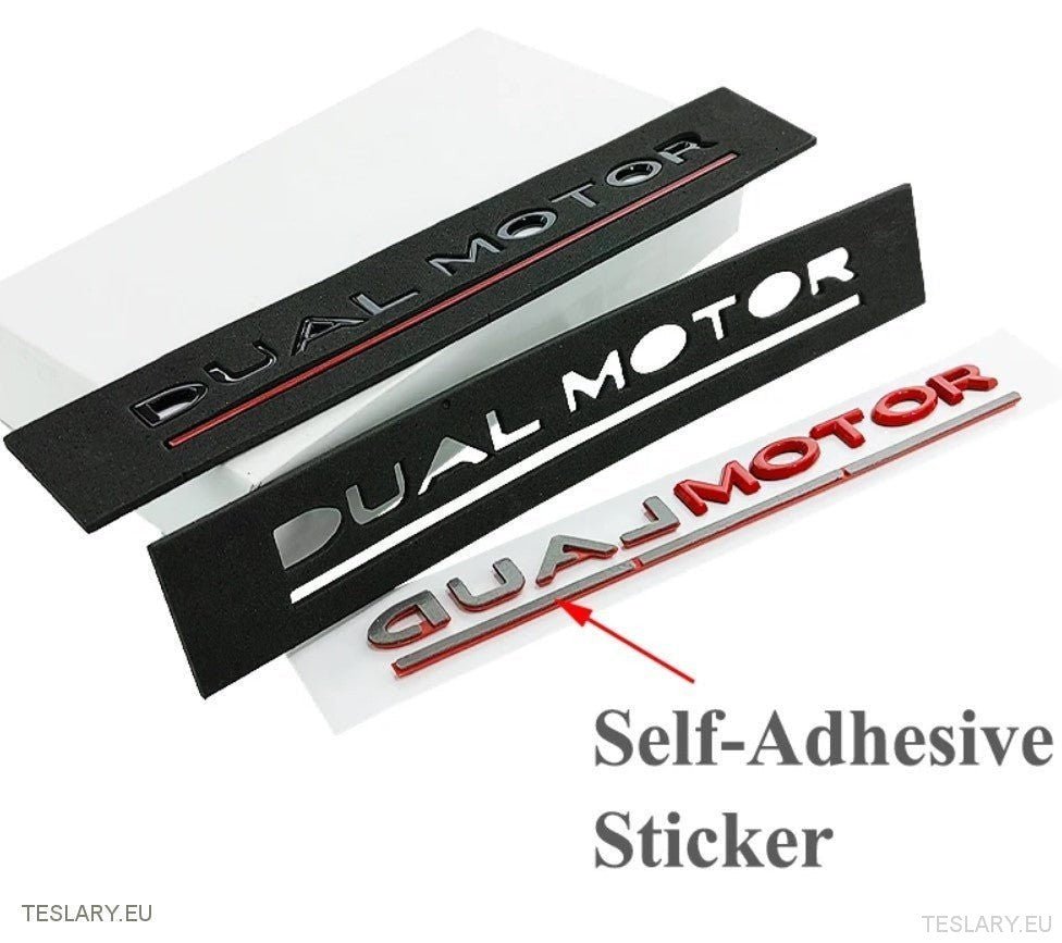 Tesla Model 3/Y Dual Motor Logo Emblem Black , Red , Chrome , Gold - TESLARY Tesla Shop Accessories Europe Nederlands Ireland Deutschland Espana Alicante France Italia