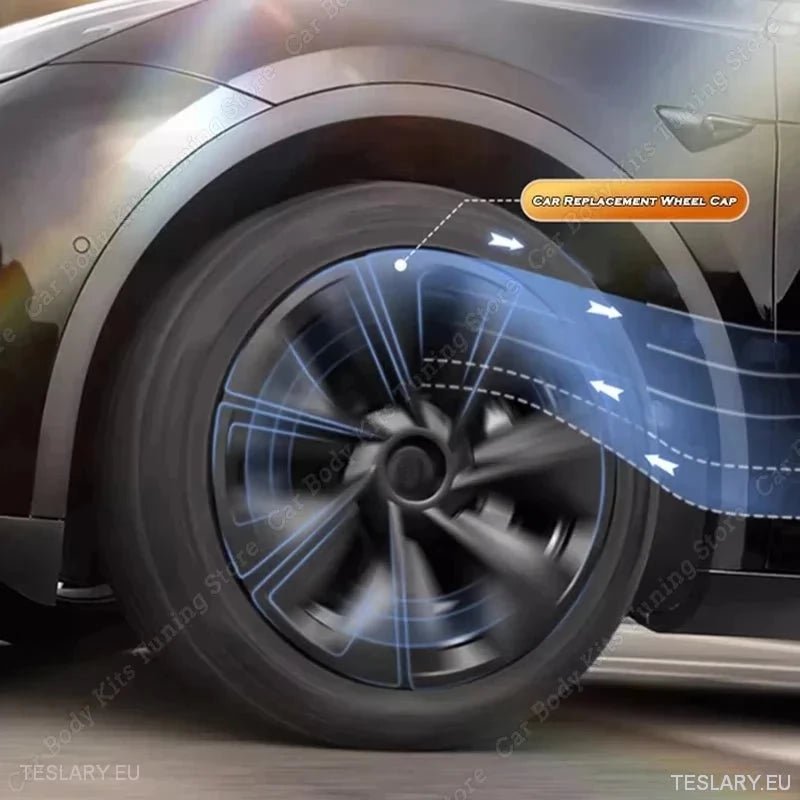TESLA MODEL Y 19" PERFORMANCE FULL COVER WHEEL HUBS - TESLARY Tesla Shop Accessories Europe Nederlands Ireland Deutschland Espana Alicante France Italia