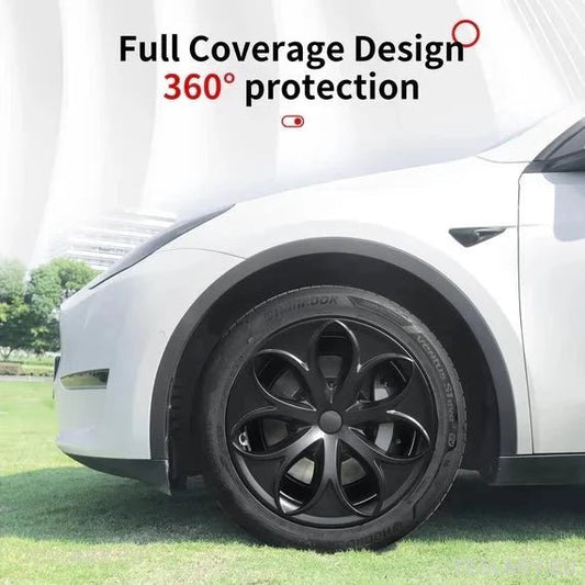 TESLA  MODEL Y 19" PETAL STYLE WHEEL HUBS -TESLARY.IE Tesla Shop Europe