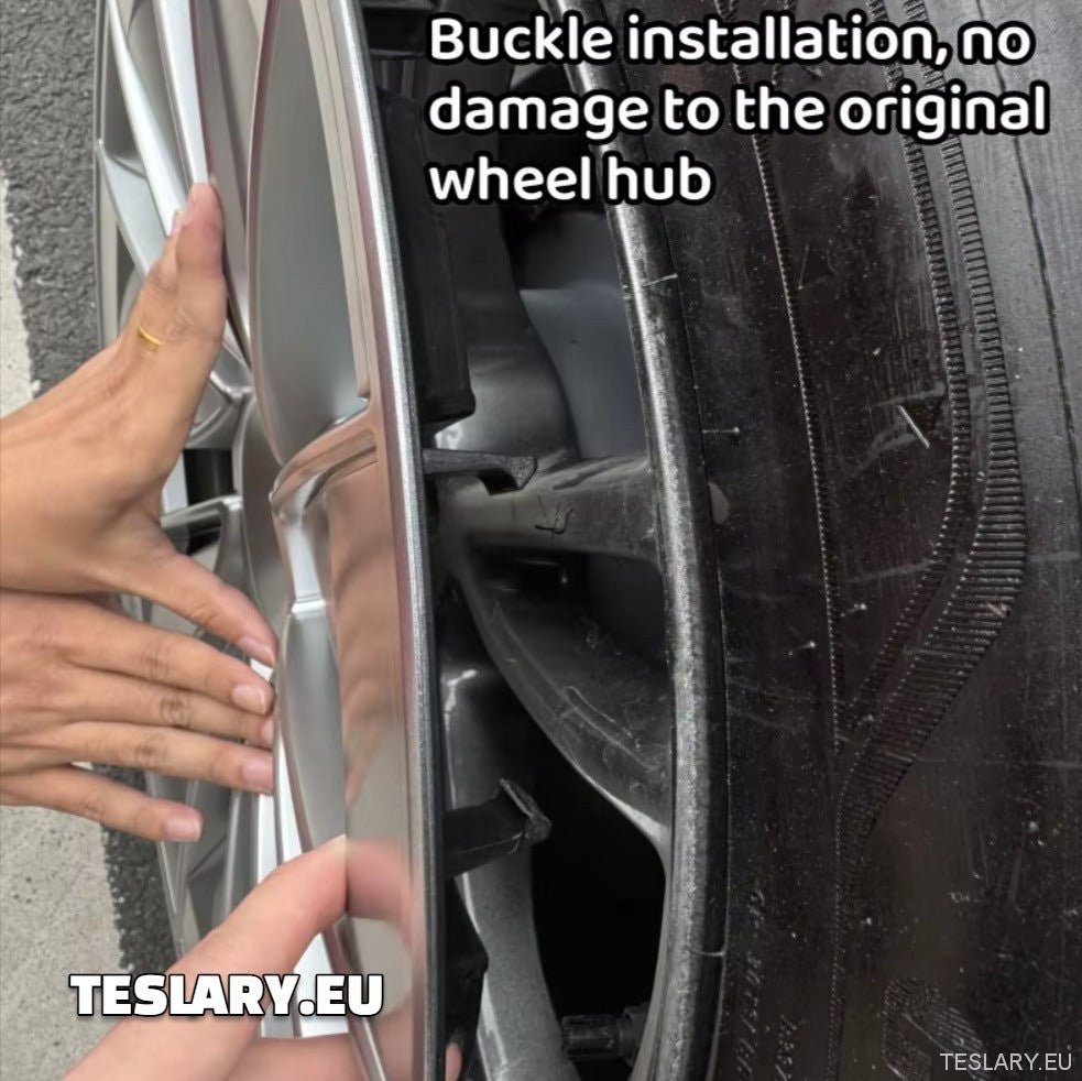 TESLA MODEL Y 19" UNIQUE S15 FULL COVER WHEEL HUBS BLACK & SILVER - TESLARY Tesla Shop Accessories Europe Nederlands Ireland Deutschland Espana Alicante France Italia